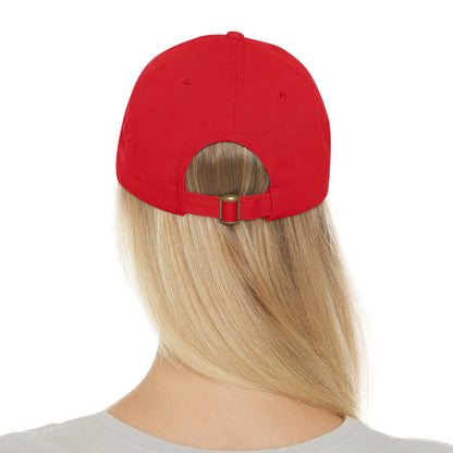 CAPtastic Collection- Happy To Be Here Dad Hat with Leather Patch (Rectangle)